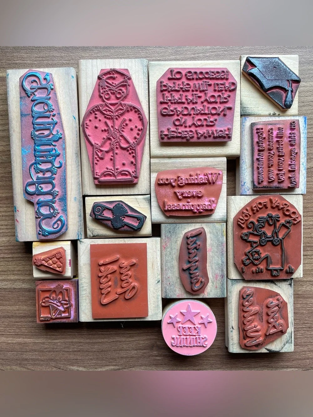 Vintage Stampin Up Wooden Stamp Lot - Milestone Celebration Graduation
